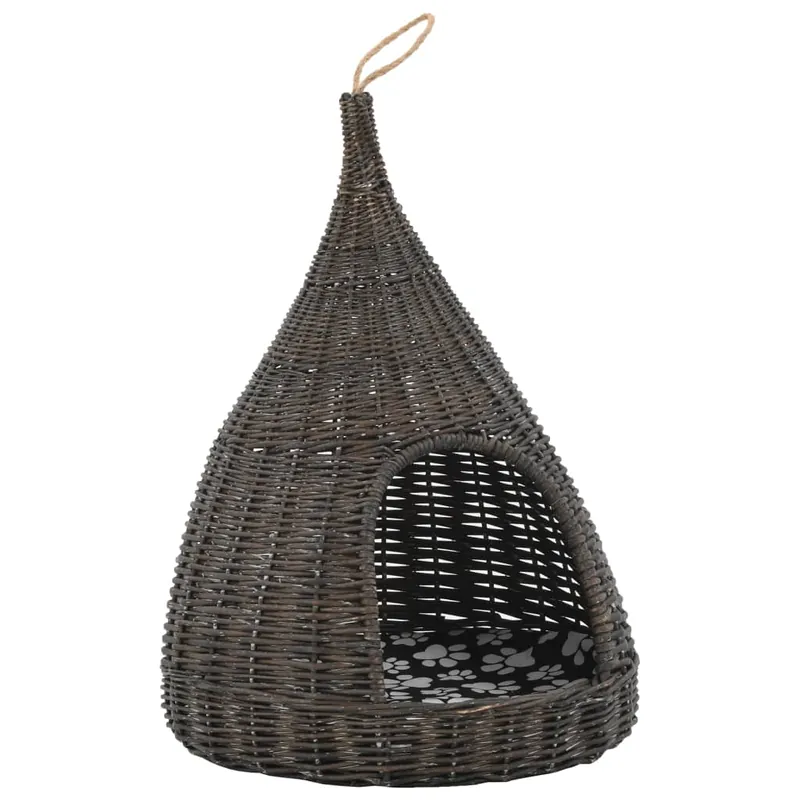 vidaXL Casa para gatos con cojín forma tipi sauce natural gris 40x60cm - Jardín