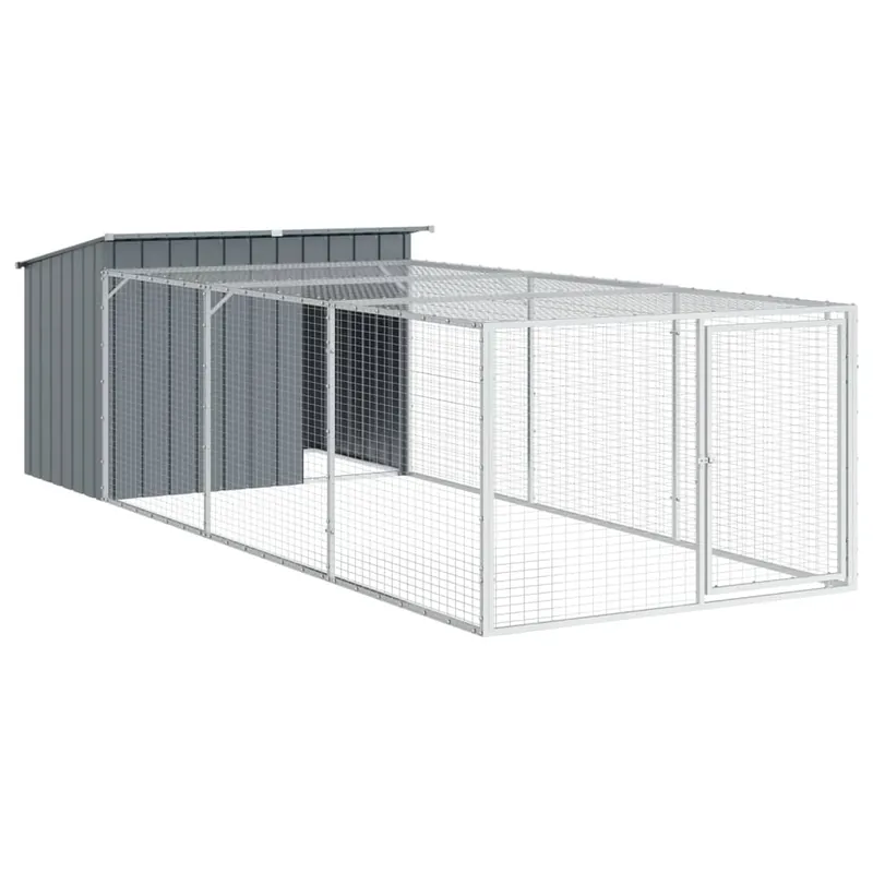vidaXL Caseta perros con corral acero galvanizado gris 153x396x110 cm - Jardín