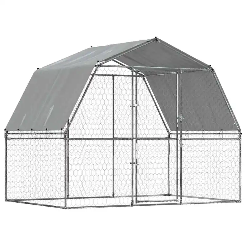 vidaXL Jaula para perros con techo y puerta acero galvanizado plateado - Jardín