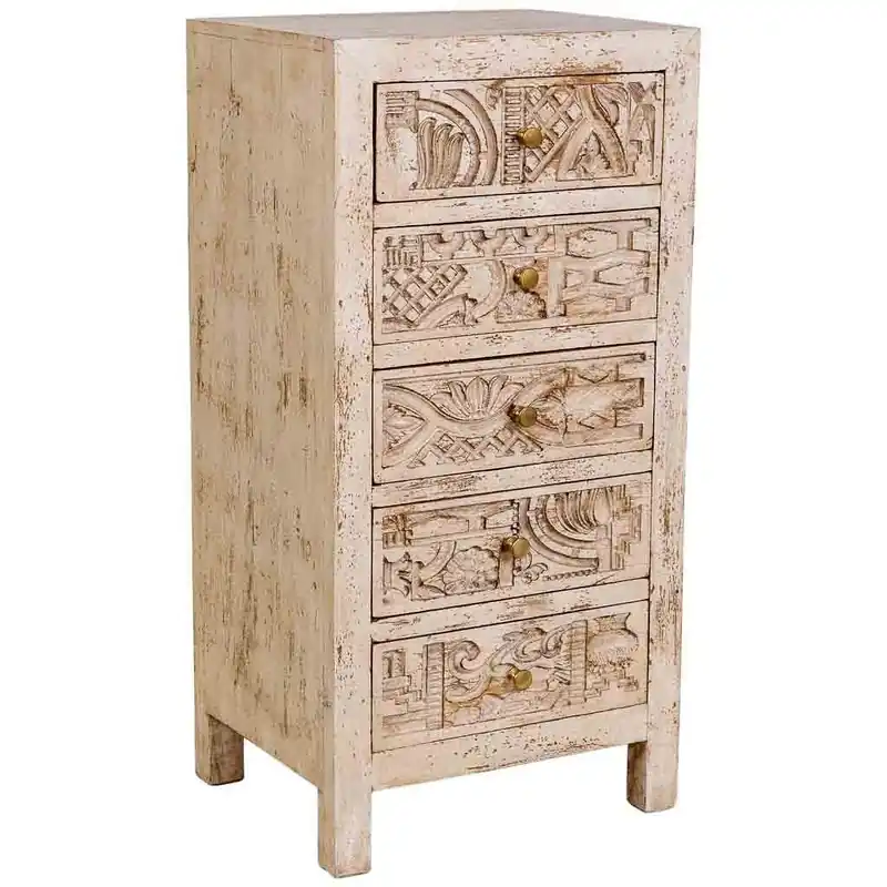 Sinfonier de madera tallado artesanal beige 45x40x100h cm - Muebles