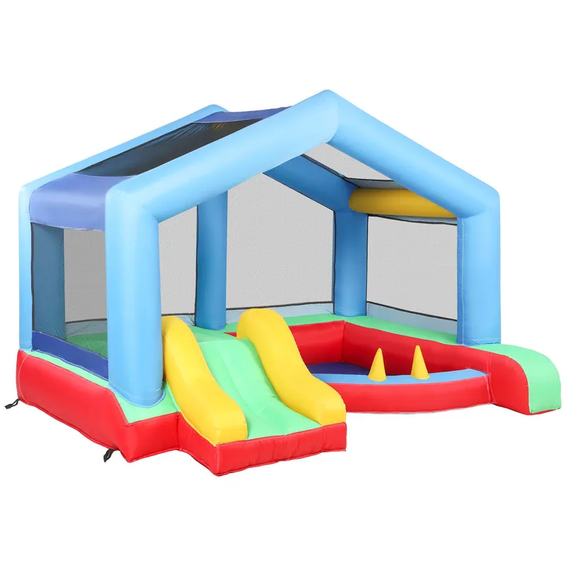 AIYAPLAY Castillo Hinchable para Niños con Soplador, Castillo Hinchable con Tobogán, Cama Elástica, Piscina de Pelotas, Juego de Aros, Toldo y Bolsa de Transporte, Interior y Exterior, 290x230x200 cm - Jardín