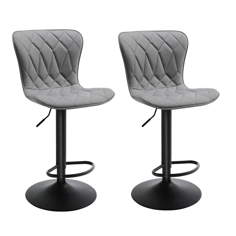 Juego de 2 taburetes altos giratorios modernos, regulables y acolchados con diseño diamante y reposapiés - Ideales para cocinas o barras