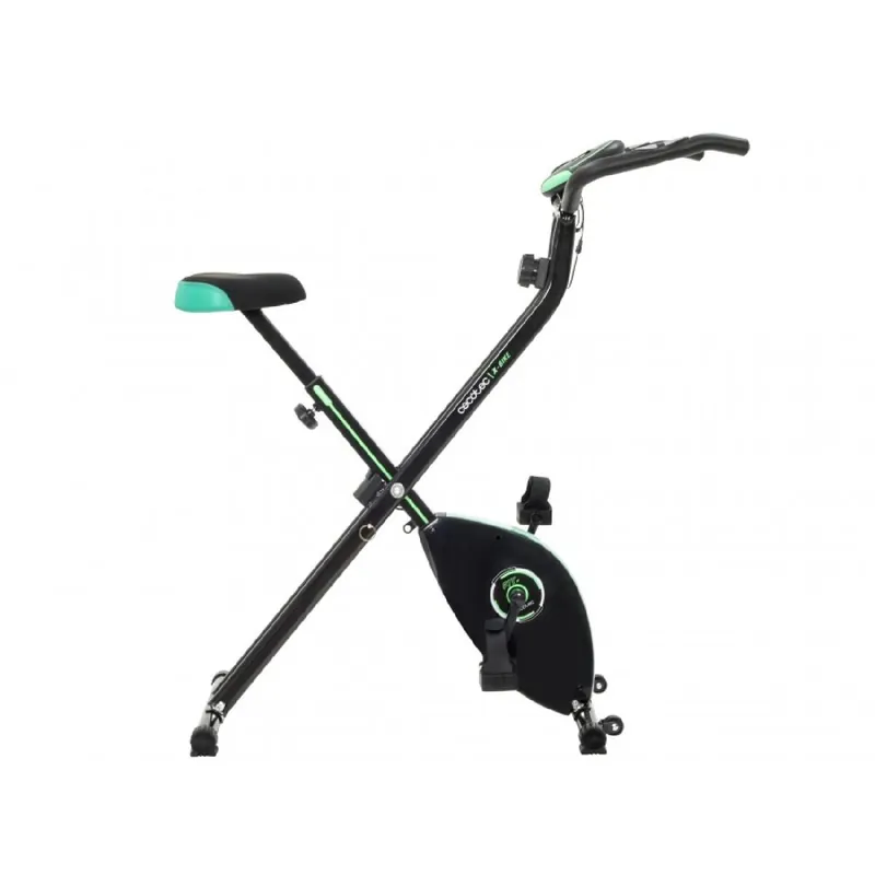 Bicicleta estática plegable. Pantalla LCD. Resistencia magnética variable. Sillín confort y agarres laterales. Soporte para tablet y ruedas de transporte. - Deporte