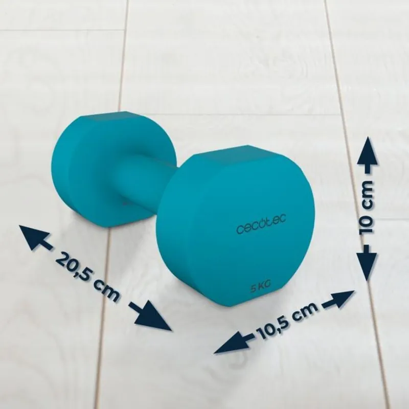 Pack de 2 mancuernas Cecotec Drumfit 500 DoubleNeo 5 kg neopreno antideslizante azul - Deporte