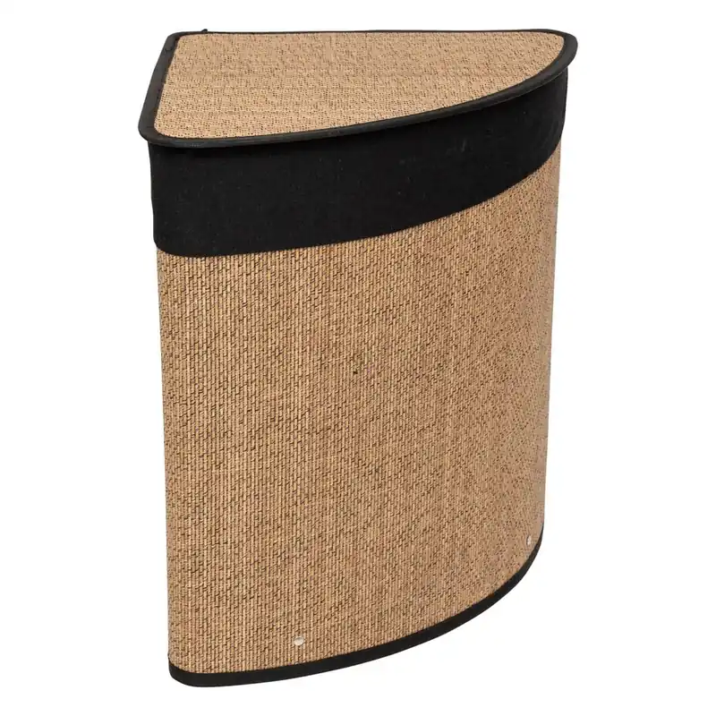 Cesta de ropa de esquina 48 l bambú y tejido negro - Baño