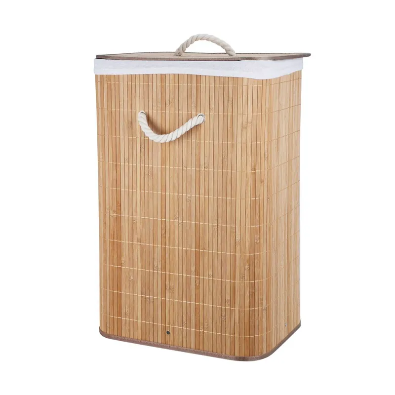 Cesta para ropa sucia Plegable de Bambú con interior de algodón 40x30x60cm - Baño