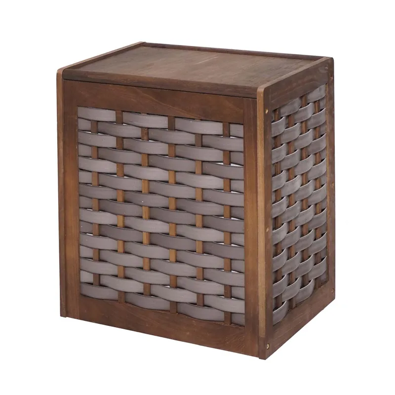 Cesta para la ropa sucia con bolsa de lavandería extraíble en madera maciza estilo shabby chic 61x51x35cm marrón 04_0003775 - Baño