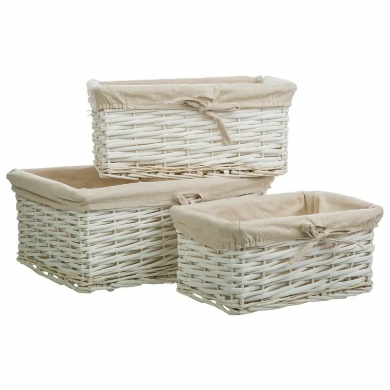 Cesto para la Ropa Sucia Alexandra House Living Blanco Mimbre Madera de sauce 3 Piezas - Baño