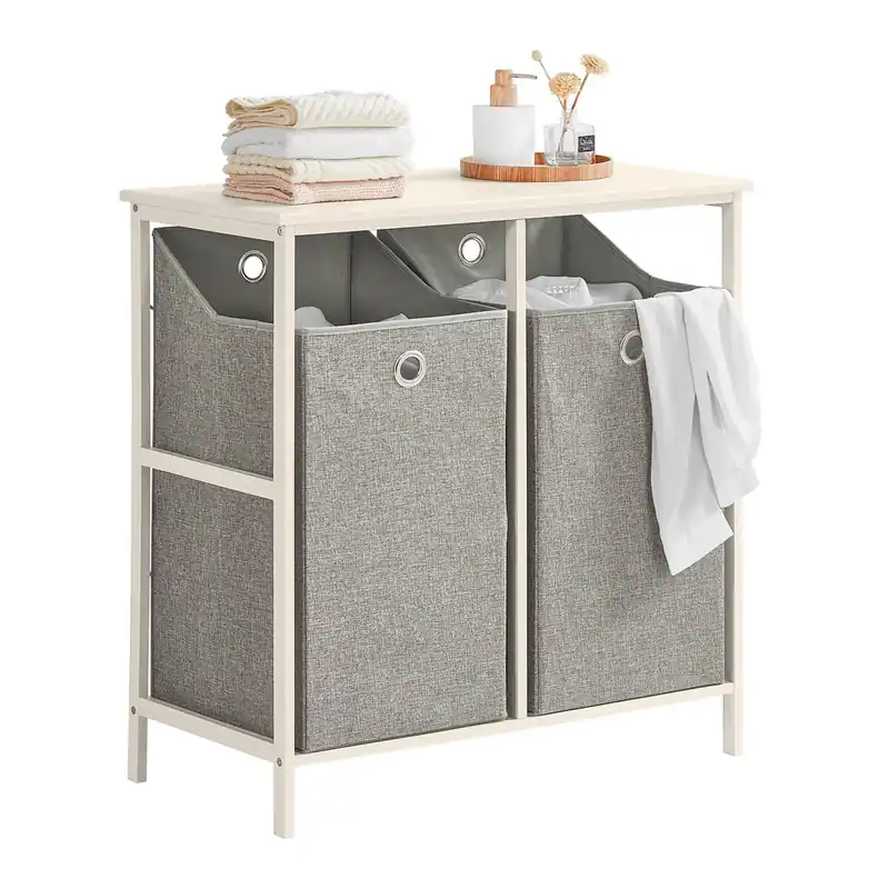 Cesto para Ropa Sucia con 2 Compartimientos Extraíbles Mueble Organizador para Lavadora 77 x 38 x 80 cm BZR57-W SoBuy