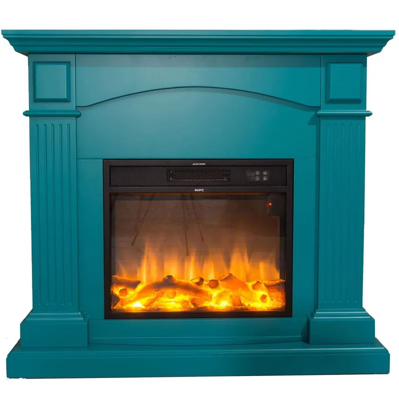 Chimenea De Suelo y Pared Compuesta Por Un Marco Turquesa y Un Quemador Eléctrico Negro De 1500w Con Efecto De Llama Real De Led. Chimenea De Diseño Con Mando a Distancia. Hecho De Madera Mdf De Alta Calidad Fácil De Colocar o Mover. - Electrodomésticos