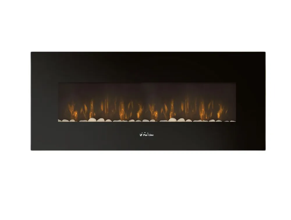 Chimenea eléctrica de 2000W y bajo consumo. Diseño panorámico en cristal templado negro y panel frontal curvado. con sistema de LEDs laterales y traseros. Tiene panel de control y mando a distancia con termostato ajustable. No encastrable. - Electrodomésticos