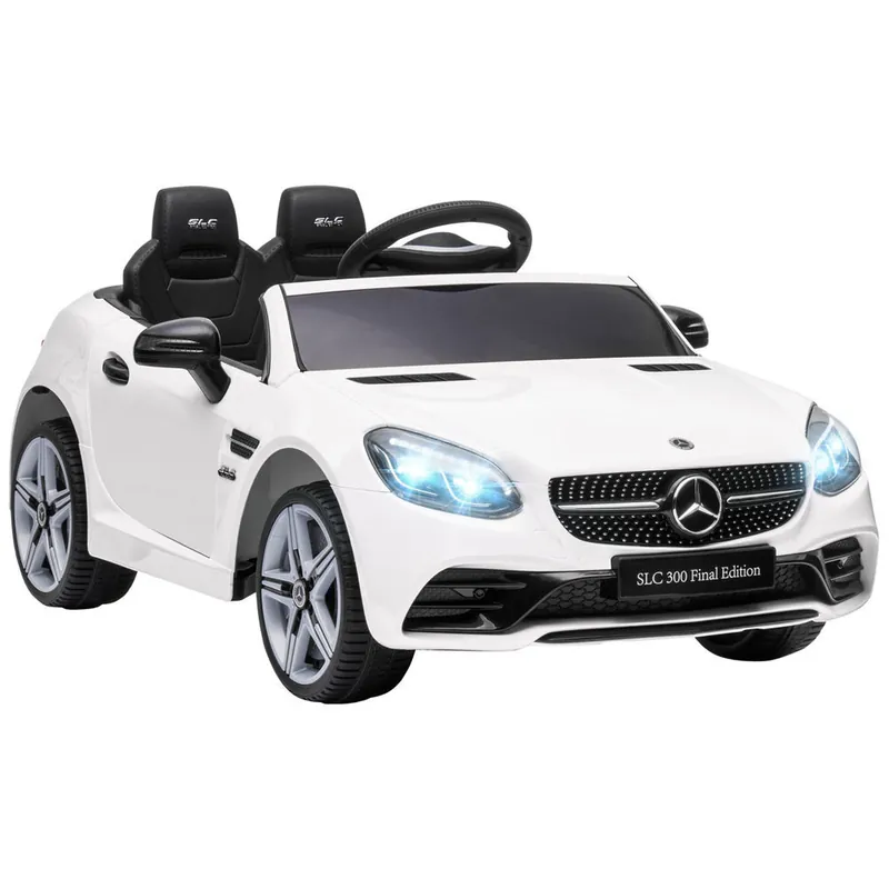 AIYAPLAY Coche Eléctrico para Niños de +3 Años, Mercedes SLC 300, Coche Eléctrico 12V, con Mando a Distancia 2,4 G, Ruedas Traseras con Suspensión, Faros LED, Música, USB, Motor Doble, Blanco - Electrónica