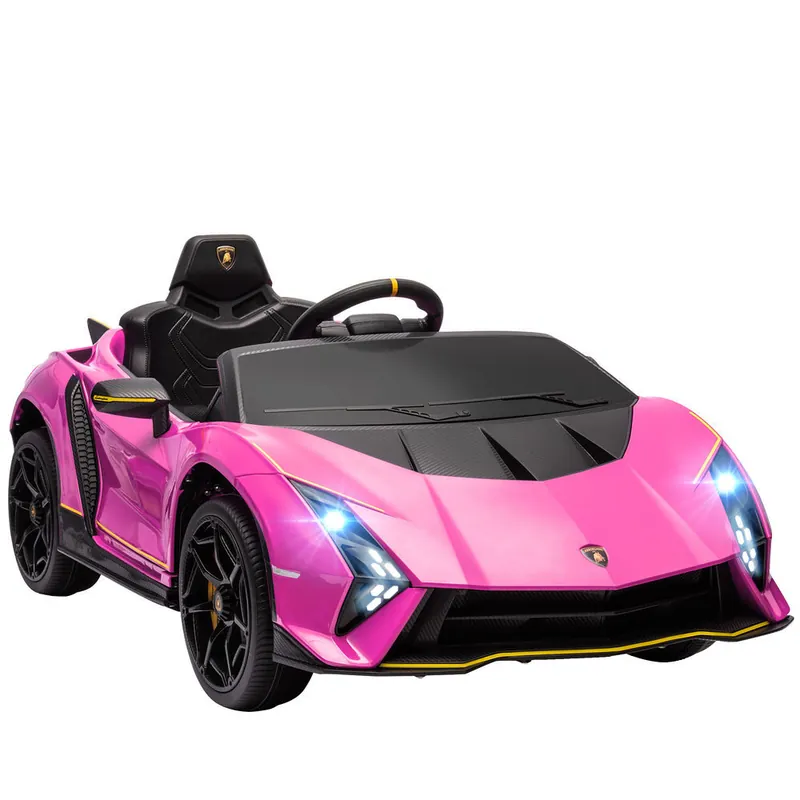 AIYAPLAY Coche Eléctrico para Niños de +3 Años Lamborghini Autentica 2 Motores Potentes Coche Eléctrico con Batería 12V Velocidad 3-5 km/h Mando a Distancia 2,4G Faros Bocina Arranque Suave y MP3 Rosa