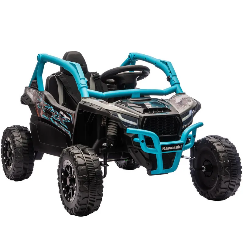 AIYAPLAY Coche Eléctrico para Niños 12V, Kawasaki Teryx KRX 1000, Coche de Batería UTV con 2 Motores, Control Remoto 2,4G, Suspensión Trasera, Faros, USB, para Niños de +3 Años, Azul - Electrónica