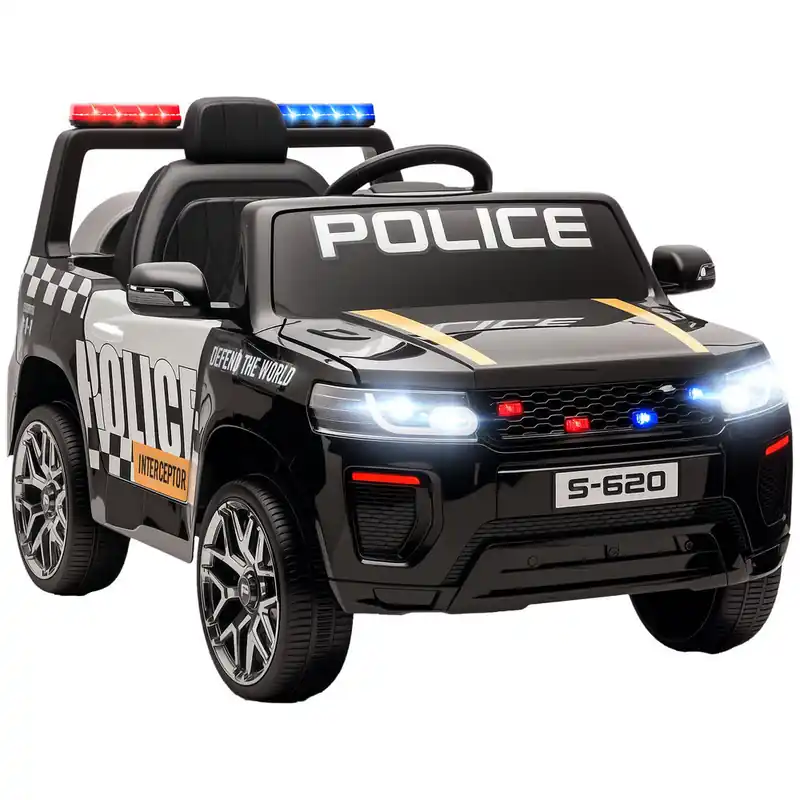 AIYAPLAY Coche Eléctrico para Niños de Policía, Coche de Batería 12V, con Motor Doble, Mando a Distancia 2,4 G, Suspensión en 4 Ruedas, Sirena, Faros LED, Puerto USB, Blutooth y Música, Negro - Electrónica