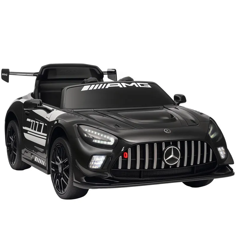 AIYAPLAY Coche Eléctrico para Niños, Mercedes-AMG GT3 Evo, Coche de Batería 12V, con Mando a Distancia 2,4 G, Motor Doble, Ruedas Auxiliares, Asa de Arrastre, Música Inalámbrica, Faros, Naranja