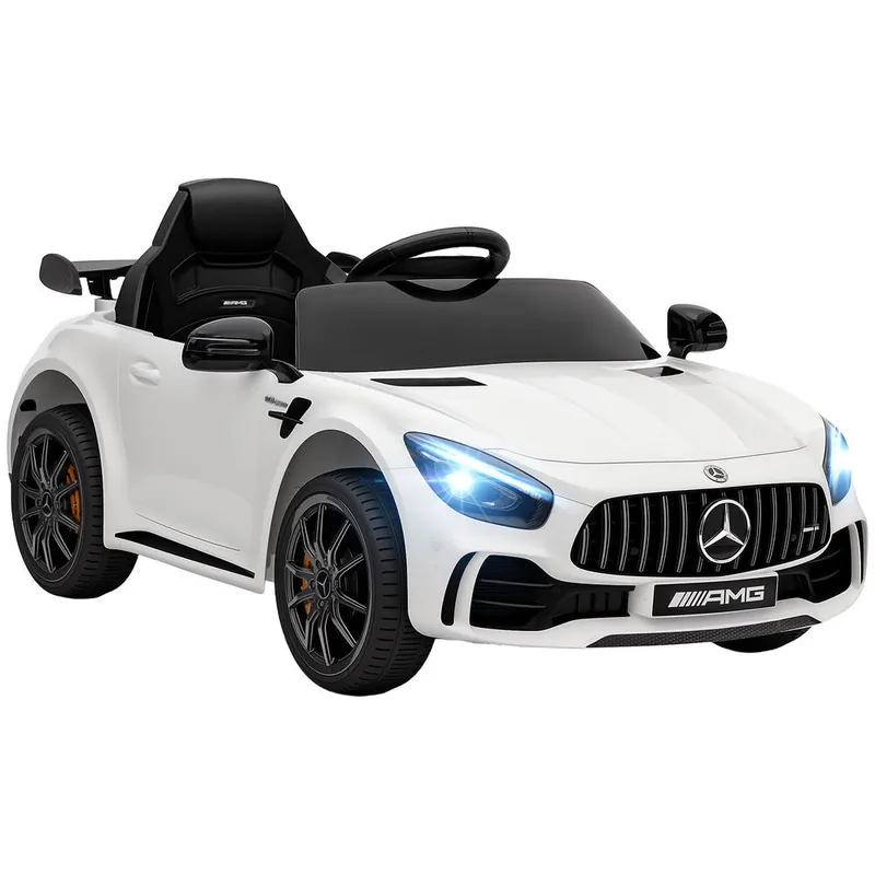 AIYAPLAY Coche Eléctrico para Niños de +3 Años Mercedes-Benz AMG GTR Carro Eléctrico Infantil con Batería 12V Mando a Distancia Faros Bocina Música MP3 Arranque Lento y Pantalla Blanco