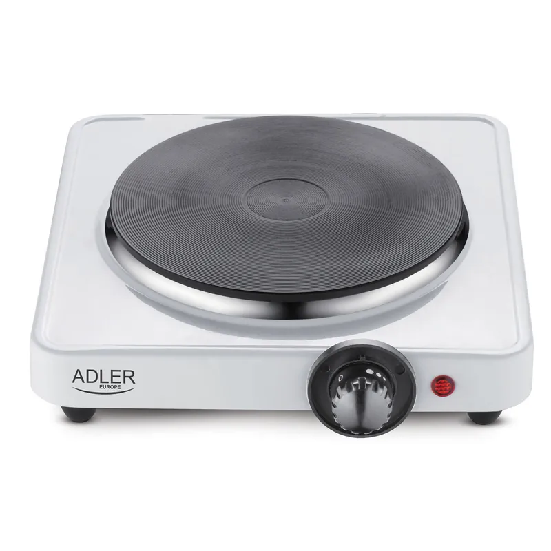 Adler AD6503 Hornillo Eléctrico, Zona Cocinado 18,5 cm, Termostato Regulación Continua, Compacto, Camping, 1500, Blanco - Jardín