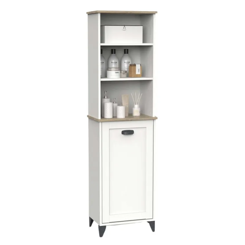 Columna Auxiliar de Baño Toscana en Color Roble Cambrian y Blanco Soft 47x168x31 cm