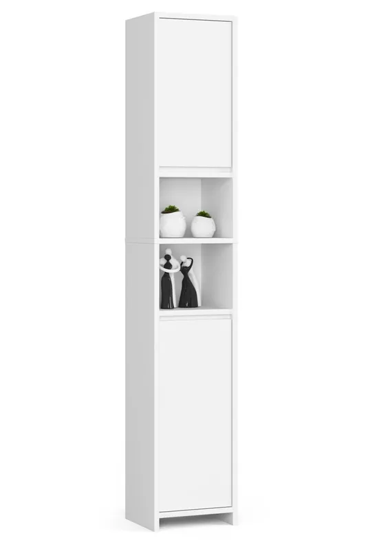 Columna de baño AKORD UNI Blanco 32 cm 2 puertas frente en color Blanco 4 estantes 32x28x180 cm