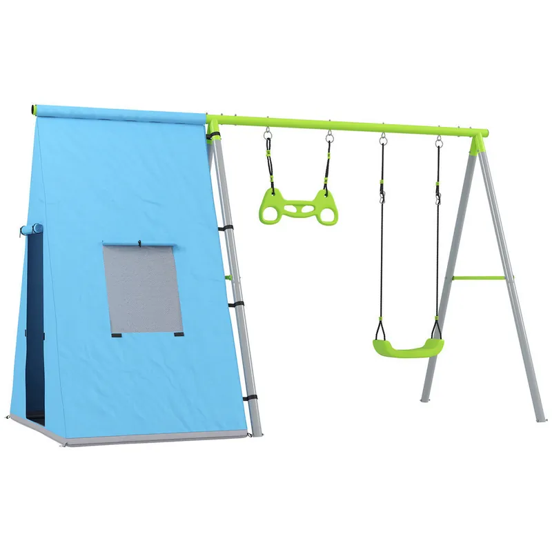 AIYAPLAY Columpio para Niños de +3 Años 3 en 1 Columpio Jardín Exterior con Tienda Columpio Anillas de Gimnasia y Estructura Metálica Verde