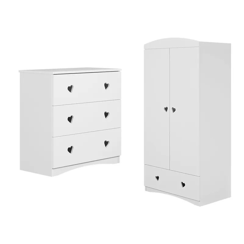 Cómoda 3 cajones y armario 2 puertas 1 cajón Kocot Kids Julia - Blanco