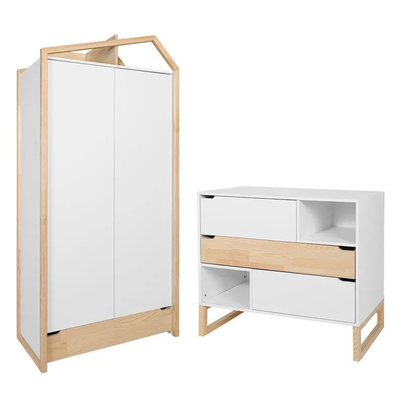 Cómoda 3 cajones y armario 2 puertas Bellamy Juliette Blanco y madera - Bebé