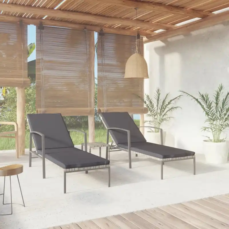 vidaXL Tumbonas con mesita 2 unidades ratán sintético gris - Jardín