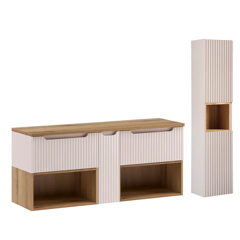 Conjunto de lavabo y columna Riva Cashmere y madera 140cm - Baño