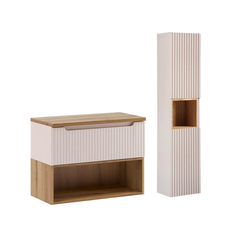 Conjunto de mueble y columna Riva Cashmere y madera 80cm - Baño