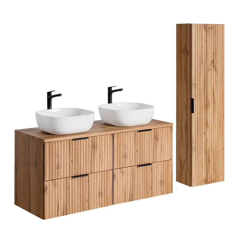 Conjunto mueble doble lavabo 120cm y columna Adriel Blanco - Baño