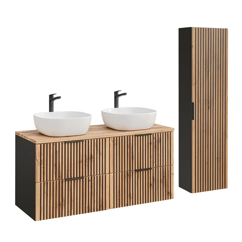 Conjunto mueble doble lavabo 120 cm y columna Gaia Madera - Baño