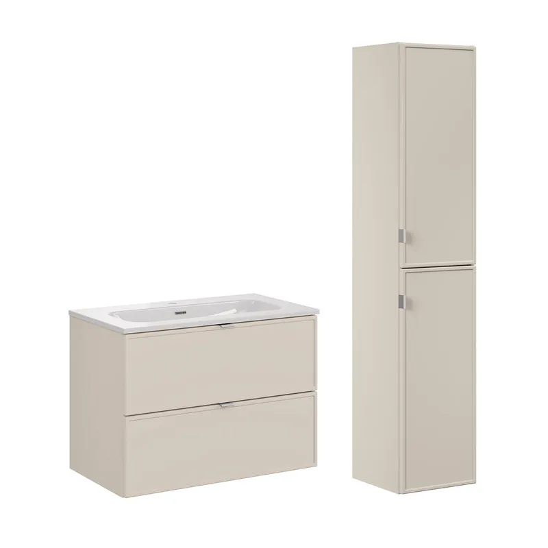 Conjunto de muebles con lavabo individual encastrado 80cm y columna Alba Cachemira - Baño
