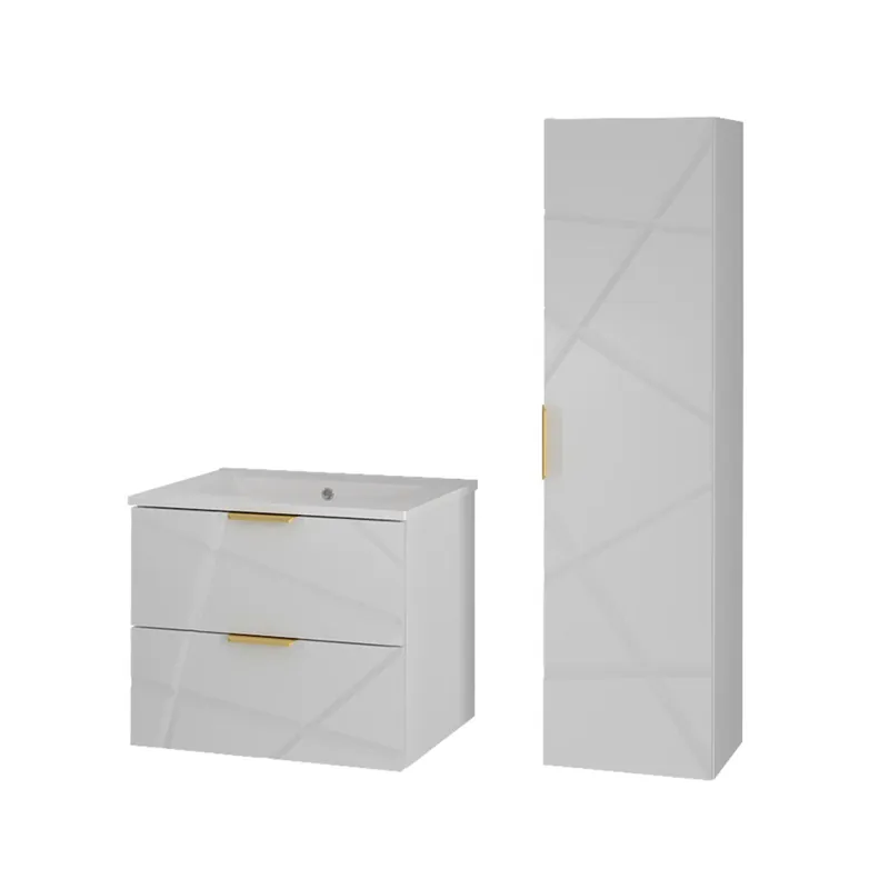 Conjunto de muebles con lavabo individual encastrado 60cm y columna Aurora Blanco - Baño