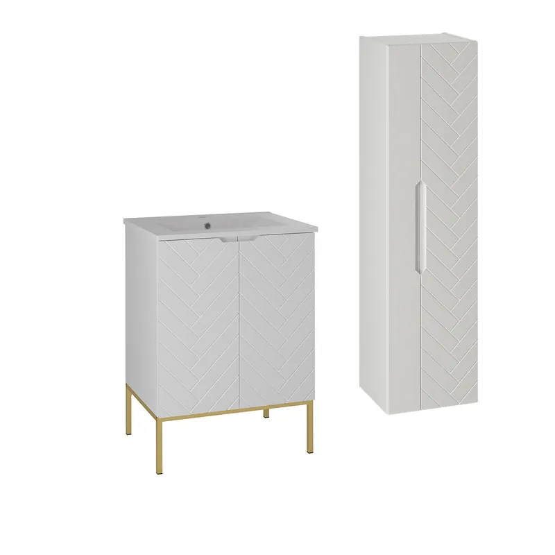 Conjunto de muebles con lavabo individual encastrado 60cm y columna Blanco 2 puertas sobre patas Daria blanco - Baño