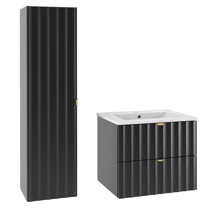 Conjunto de muebles con lavabo individual encastrado 60cm y columna Lexa Blanco - Baño