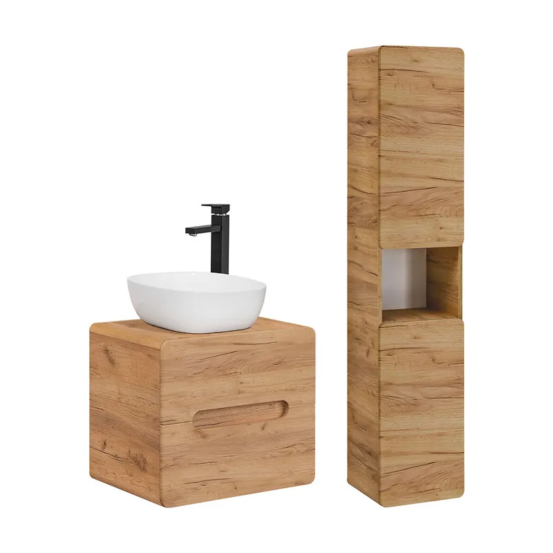 Conjunto de muebles con lavabo individual 60 cm y columna Arun Madera - Baño