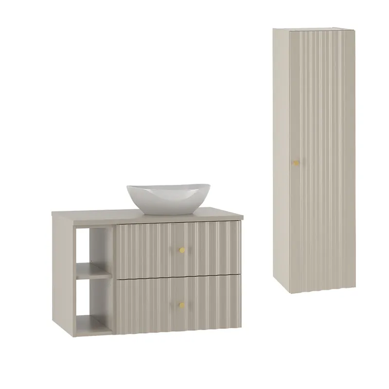 Conjunto de muebles con lavabo individual 80cm 2 compartimientos y columna Izae Cachemira - Baño
