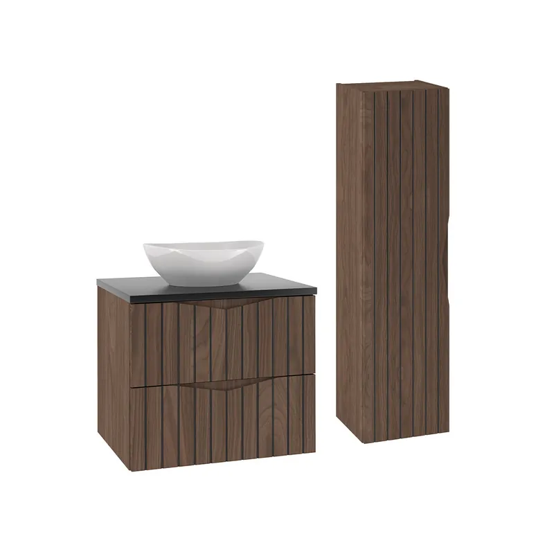 Conjunto de muebles con lavabo individual 60cm y columna Siena madera y negro - Baño