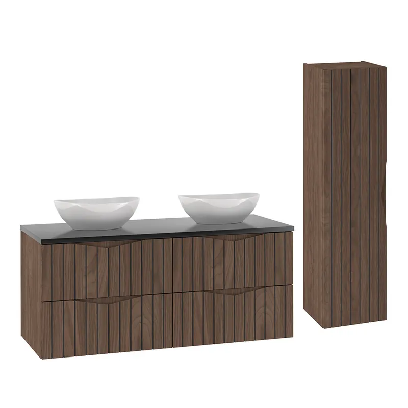 Conjunto de muebles doble lavabo 120cm y columna Siena madera y negro - Baño
