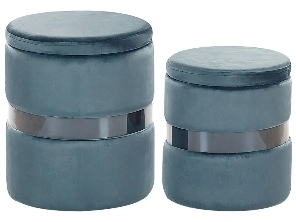 Conjunto de 2 pufs con almacenaje DORIS Terciopelo Gris claro 35/30 cm 35/30 cm 44/36 cm - Sofás sillones puffs