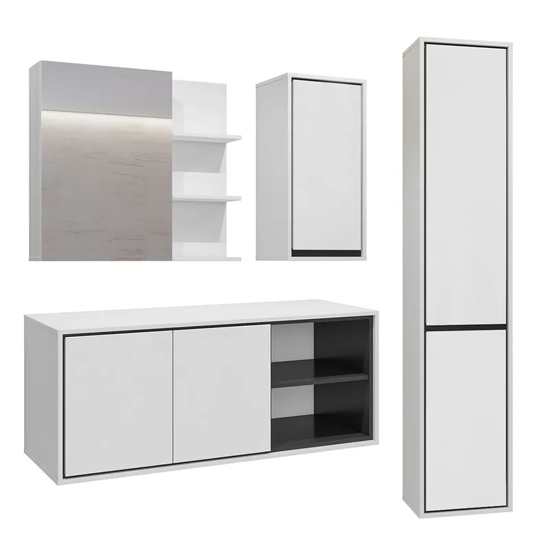Conjunto mueble bajo lavabo 120 cm columna y armarios Sophéa Blanco - Baño