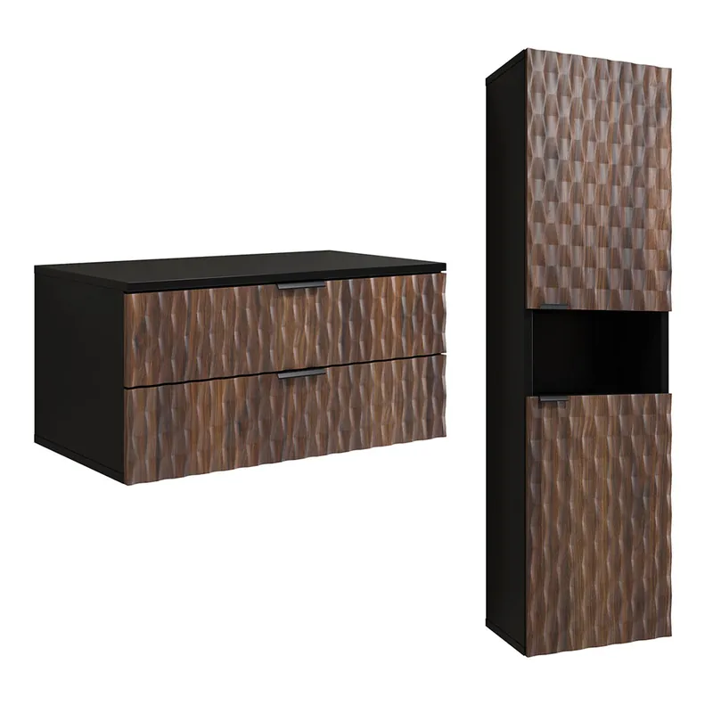 Conjunto mueble bajo lavabo 80 cm y columna Nevia Madera y Negro - Baño