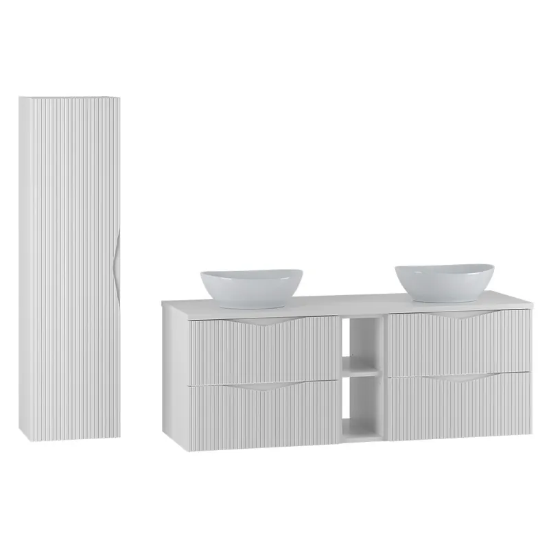 Conjunto mueble doble lavabo 140cm 2 compartimientos y columna Tao Blanco - Baño