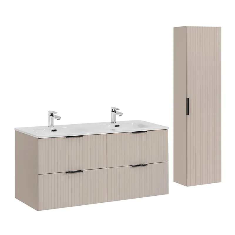 Conjunto mueble doble lavabo encastrado 120cm y columna Adriel Negro - Baño
