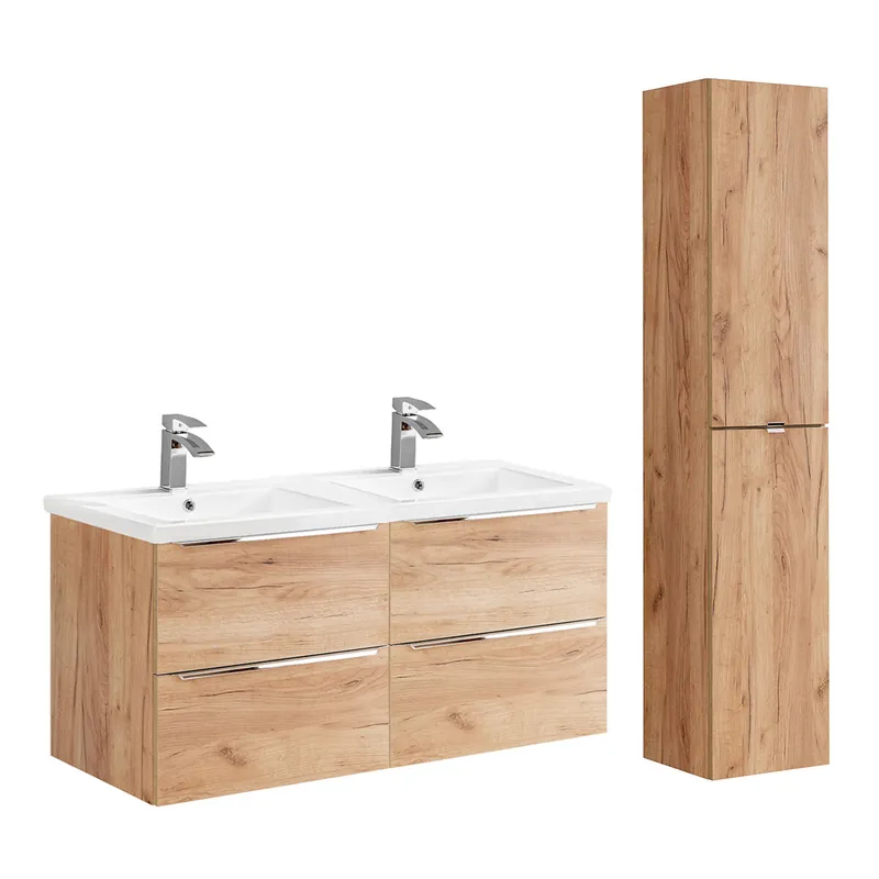 Conjunto mueble lavabo doble encastrado 120cm y columna April Madera - Baño