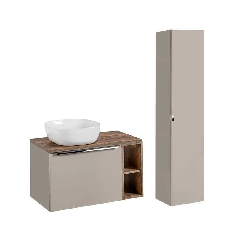 Conjunto mueble lavabo individual 80cm 2 compartimientos y columna Éros Topo - Baño
