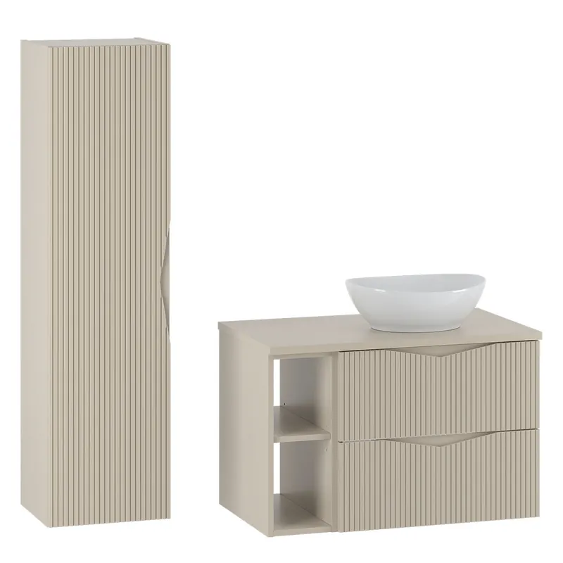 Conjunto mueble lavabo individual 80cm 2 compartimientos y columna Tao Cachemira - Baño