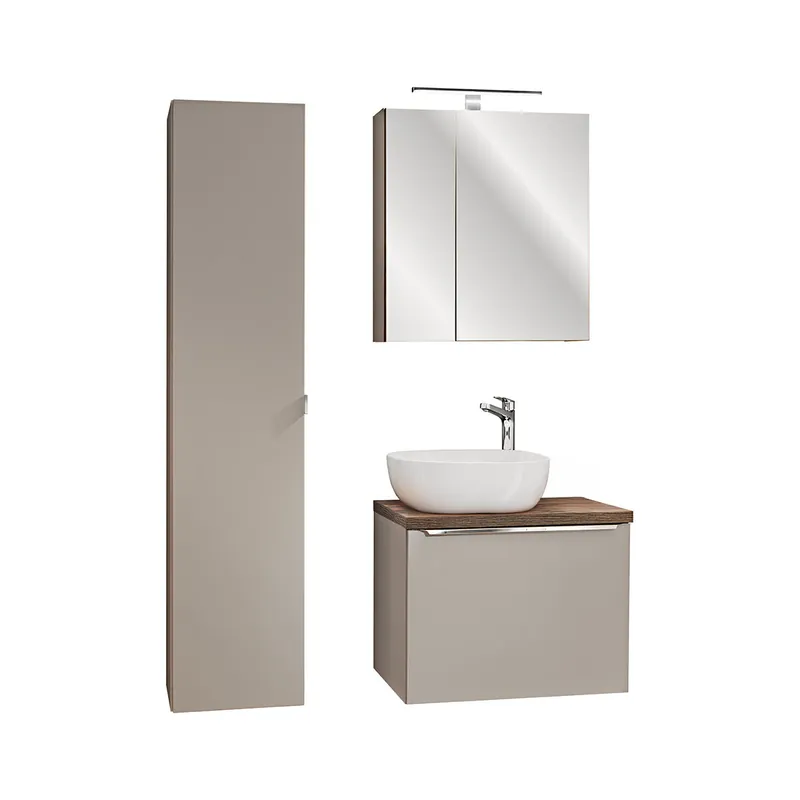 Conjunto mueble lavabo individual 60cm columna y armario de pared Éros Topo - Baño