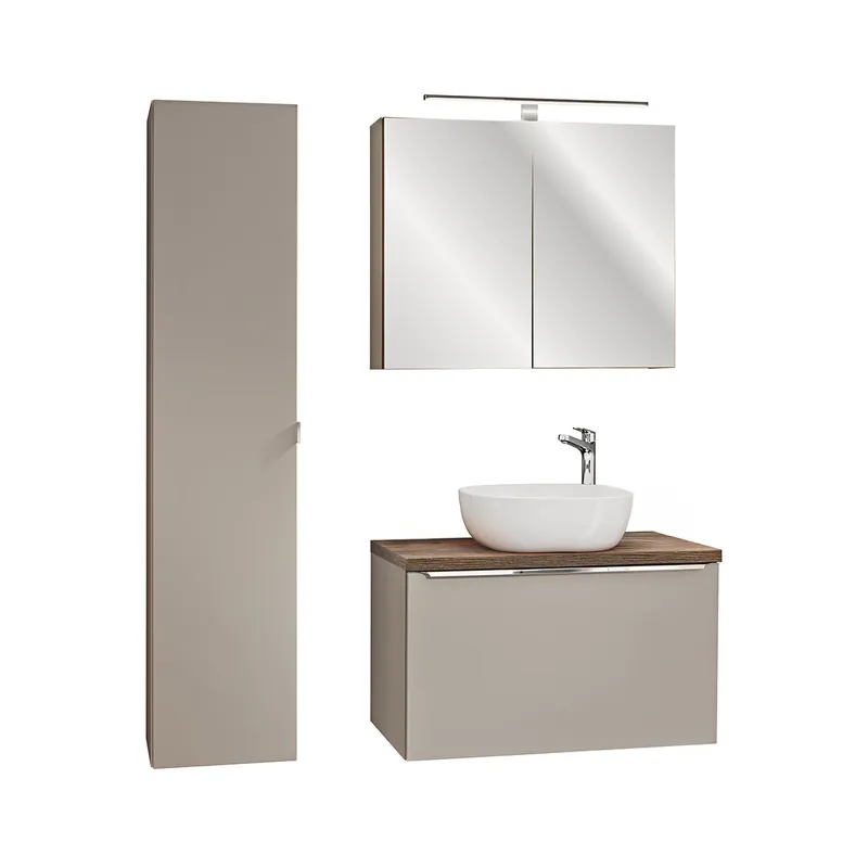 Conjunto mueble lavabo individual 80cm columna y armario de pared Éros Topo - Baño